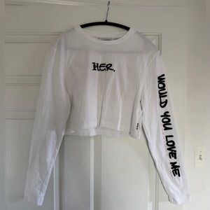 Lewis Hamilton X Tommy Hilfiger White Cropped Long Sleeve "HER." Graphic Top